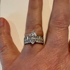 Elegant Diamonique Sterling Silver Marquise-Cut Ring